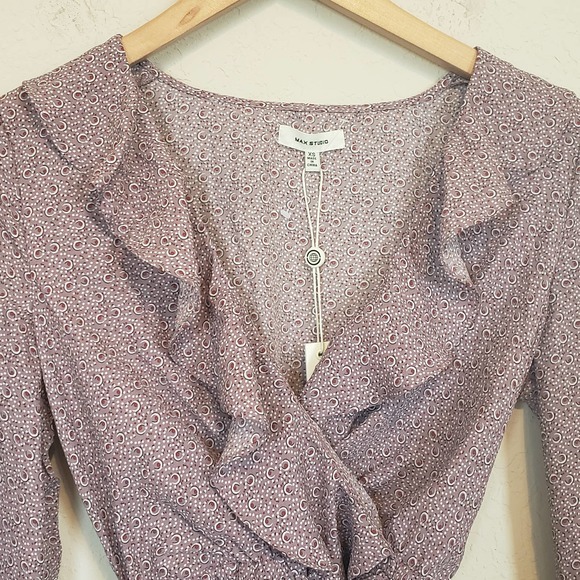 Max Studio Ruffle Front Faux Wrap Top - Picture 2 of 11